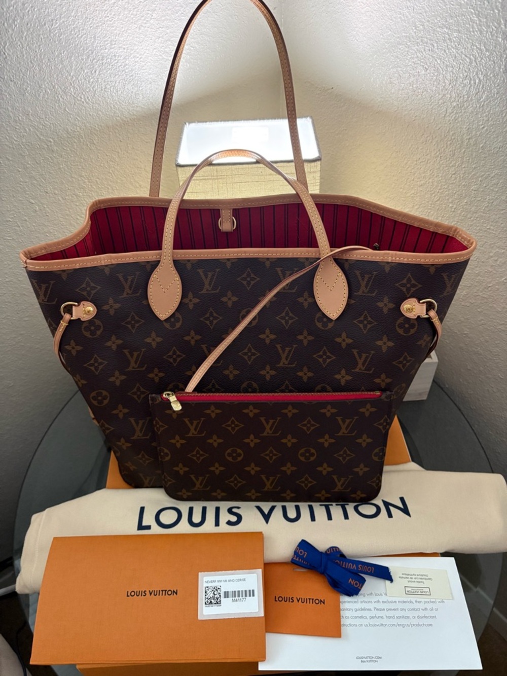 Louis Vuitton Brown Monogram  neverfull Tote with Red Interior Accent size MM